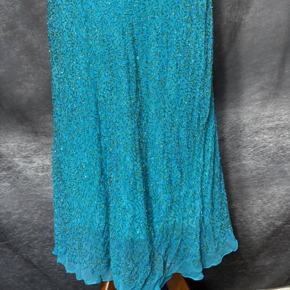 Scala Beaded Halter Gown Evening Dress SIze 4X Turquoise Blue Silver Formal - Picture 3 of 16
